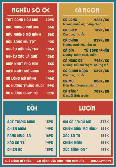 Thực đơn nhà hàng Bếp Dì Toàn - Top 1 nhà hàng ngon gần sân bay
