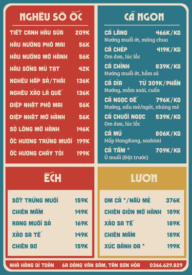 Thực đơn nhà hàng Bếp Dì Toàn - Top 1 nhà hàng ngon gần sân bay
