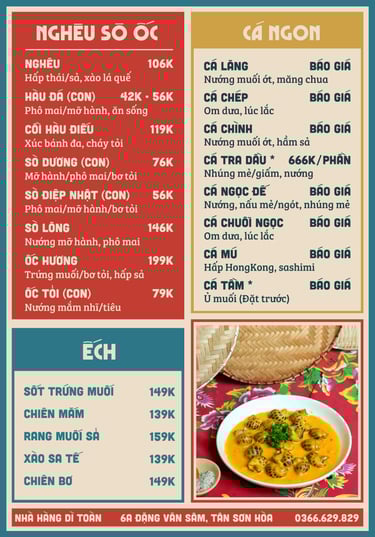 Thực đơn nhà hàng Bếp Dì Toàn - Top 1 nhà hàng ngon gần sân bay