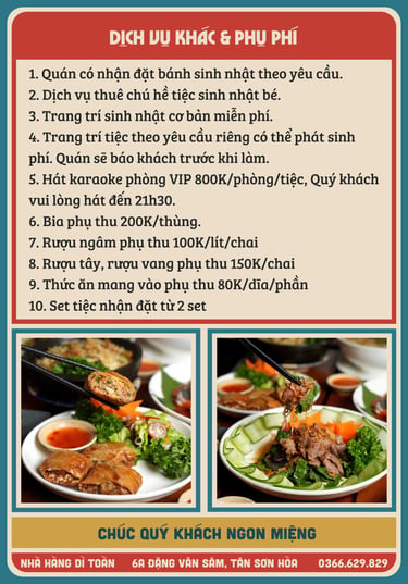 Thực đơn nhà hàng Bếp Dì Toàn - Top 1 nhà hàng ngon gần sân bay