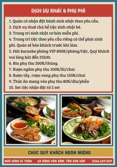 Thực đơn nhà hàng Bếp Dì Toàn - Top 1 nhà hàng ngon gần sân bay