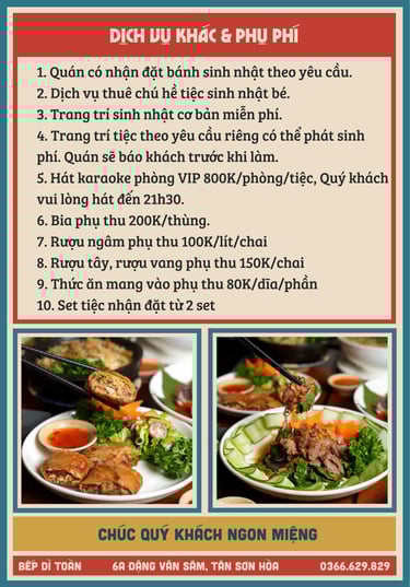 Thực đơn Bếp Dì Toàn - Top 1 nhà hàng ngon gần sân bay