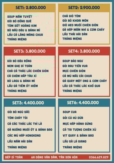 Thực đơn nhà hàng Bếp Dì Toàn - Top 1 nhà hàng ngon gần sân bay