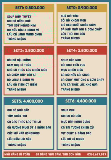 Thực đơn nhà hàng Bếp Dì Toàn - Top 1 nhà hàng ngon gần sân bay