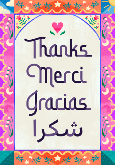 colorful and multilingual greeting card