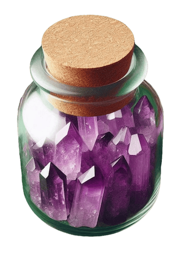a jar of crystals in a jar with a cork top