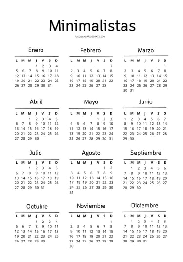 CAlendario minimalista anual para descargar