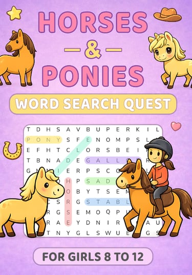 Horses & Ponies Word Search Quest For Girls 8 to 12 Front Cover