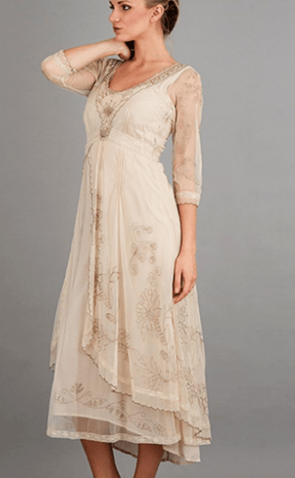 Nataya 40163 Women's Wedding Downton Abbey Vintage Style Tea Party Gown in Pearl
