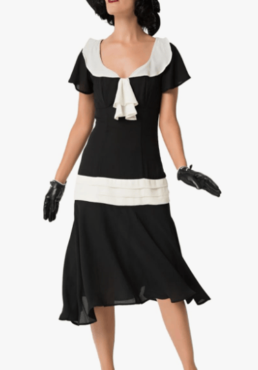 Unique Vintage 1920s Black & Cream Wilshire Flapper Day Dress