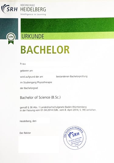 Fisioterapia: Original Bachelor alemán - traducción jurada al español