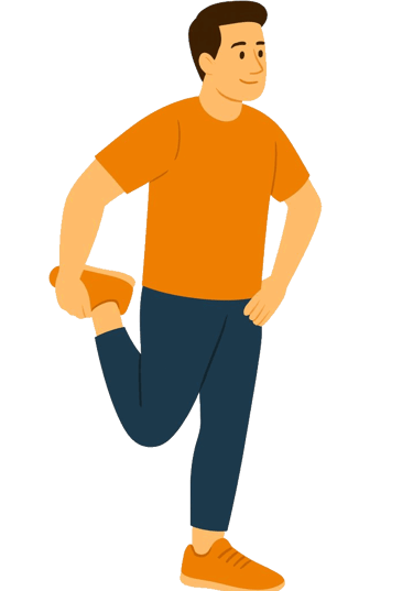 Animerad man som stretchar framsida lår