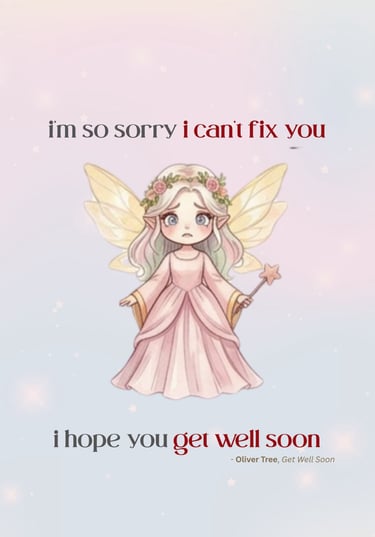 Im so sorry i can't fix you. Get well soon - Rose Fairy Worried, Free Greetings Card Front