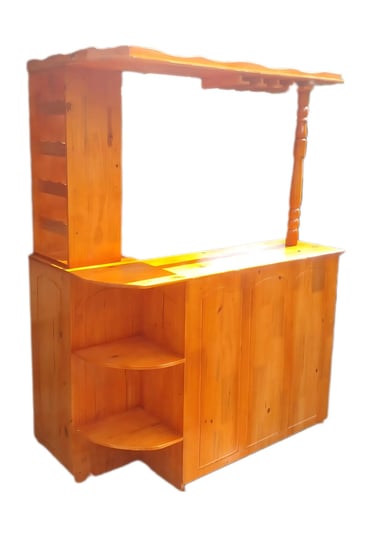 a wooden entertainment center with a bar carton