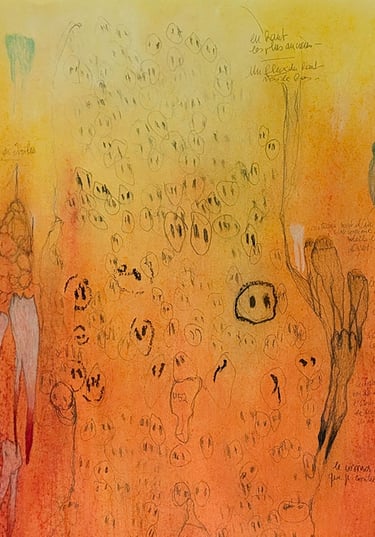 karine-nguyen-van-tham-dessin médiumnique, détail, la rivière aux ancêtres, 45x64