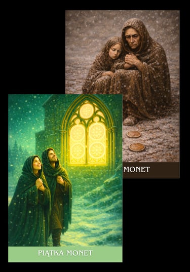 piatka monet karta tarota archetyp tarot podswiadomosci talia swiatla i cienia 
