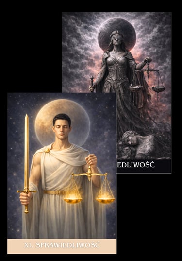 sprawiedliwosc karta tarota archetyp tarot podswiadomosci talia swiatla i cienia 