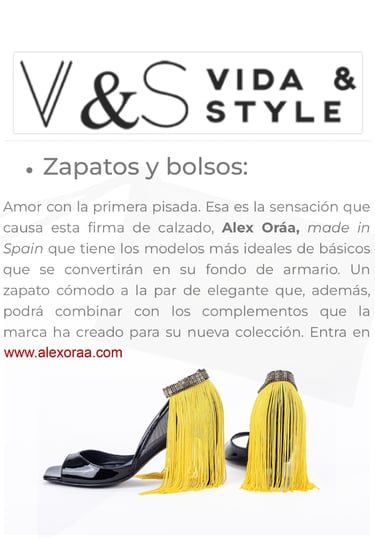 Mención de la marca Alex Oráa en revista Vida&Style (España)