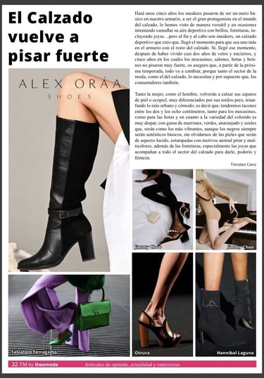 Calzado Alex Orñaa en artículo "El calzado vuelve a pisar fuerte" de la revista TM Magazine (España)