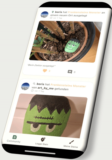 Ein Handybildschirm, der einen Beitrag über einen Wanderstein zeigt.