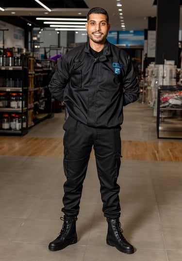 Agent de sécurité en service, garantissant la sûreté d’un site professionnel à Casablanca.