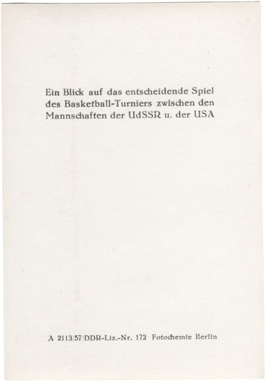 1956 Veb Toto-Sport Olympic Basketball Card Reverse USA vs USSR