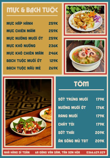 Thực đơn nhà hàng Bếp Dì Toàn - Top 1 nhà hàng ngon gần sân bay