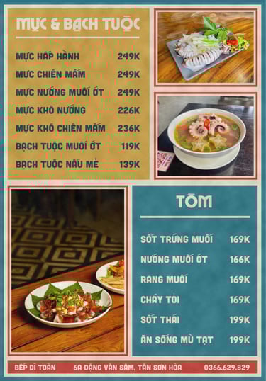 Thực đơn Bếp Dì Toàn - Top 1 nhà hàng ngon gần sân bay