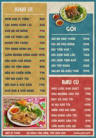 Thực đơn Bếp Dì Toàn - Top 1 nhà hàng ngon gần sân bay