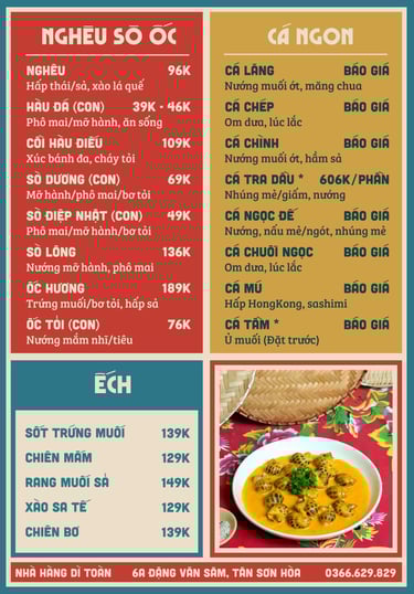 Thực đơn nhà hàng Bếp Dì Toàn - Top 1 nhà hàng ngon gần sân bay