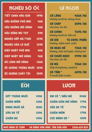 Thực đơn nhà hàng Bếp Dì Toàn - Top 1 nhà hàng ngon gần sân bay