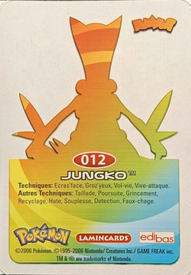12 Jungko Lamincards Pokémon série 3 back