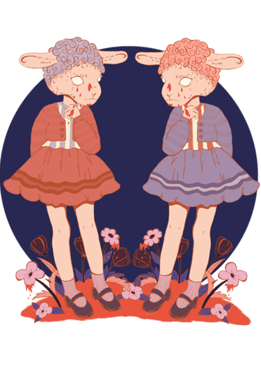 sheep girls cute dress illustration twins occult