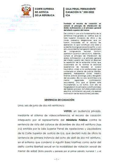 SENTENCIA DE CASACIÓN N° 330-2022, ICA