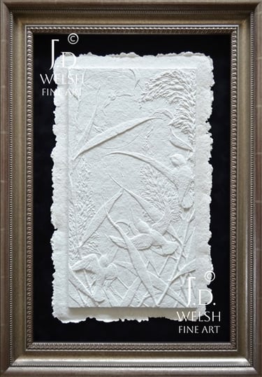 Sparrows in River Grass - Sparrow bird Relief Sculpture - Cast Cotton - Jeremiah D Welsh