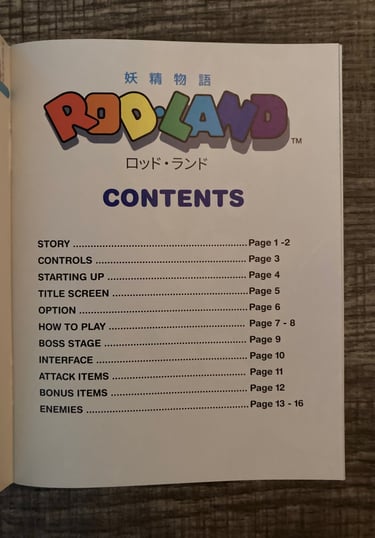 Retro-Bit Rod-Land Table of Contents NES