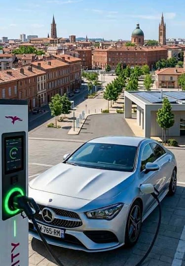 Véhicule électrique en convoyage entre Toulouse et Bordeaux.