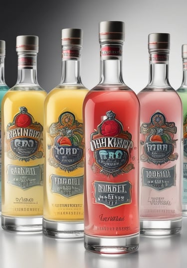 A premium vodka bottle with elegant gold accents, set against a dark, moody background.