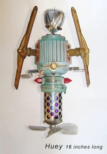 Image 2 of metal creature sculpture named Huey by artist Tal Avitzur.