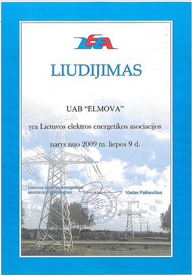 Lietuvos elektros energetikos asociacijos nario liudijimas