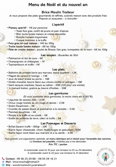 Menu de noël et du jour de l'an