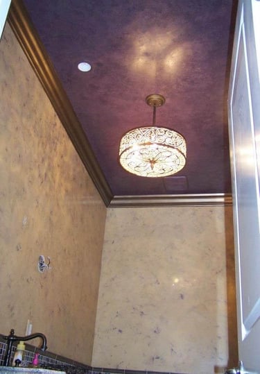 Venetian Plaster Powder room with Metallic trim by Marcine in Bernardsville, NJ