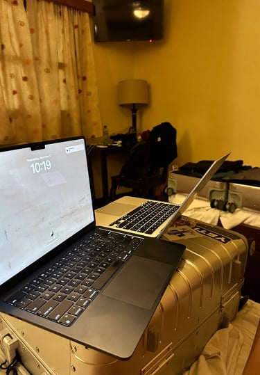 Working off our Away suitcase in a hostel in Nicaragua. 