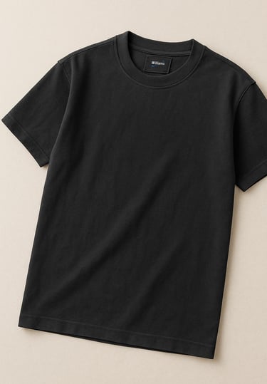 a black t - shirt with a white background