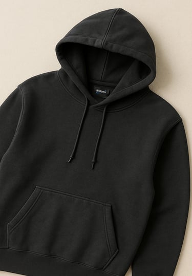 a black hoodie with a hoodie and a hoodie