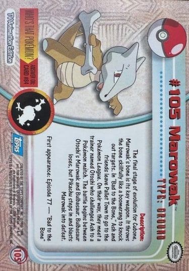105 Marowak Topps Pokémon series 2 US back