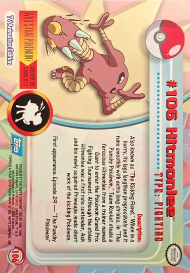 106 Hitmonlee Topps Pokémon series 2 US back