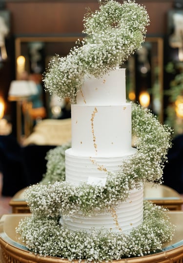 wedding cake with tornado of flowers