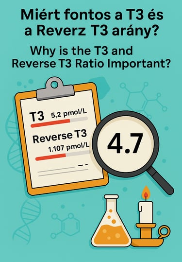 T3 and Reverse T3 ratio infographic with lab results and 4.7 ratio value
