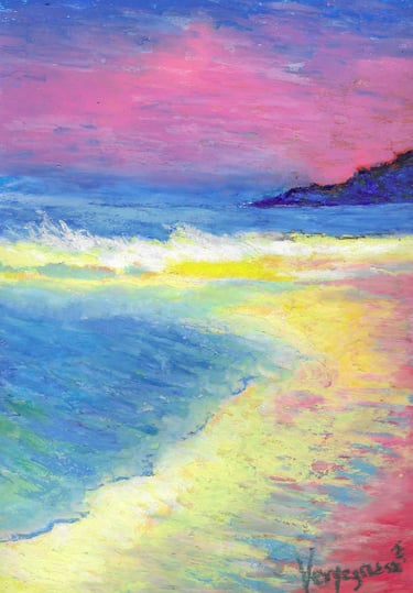 a painting of a beach scene